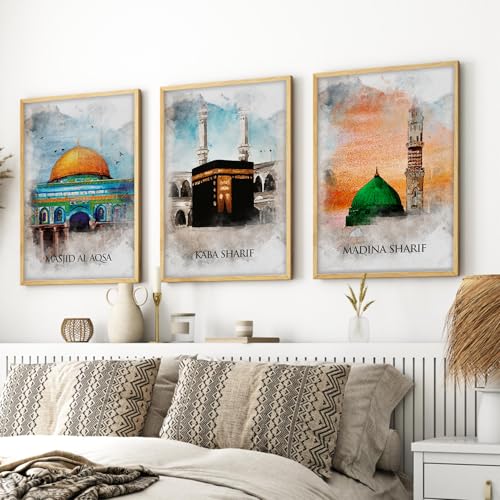 Image of ARTELLY Islamic Wall Decoration Frames, Office Home Decor Wooden Framed Posters Set of 3 (Art 3, 13x19 inch)