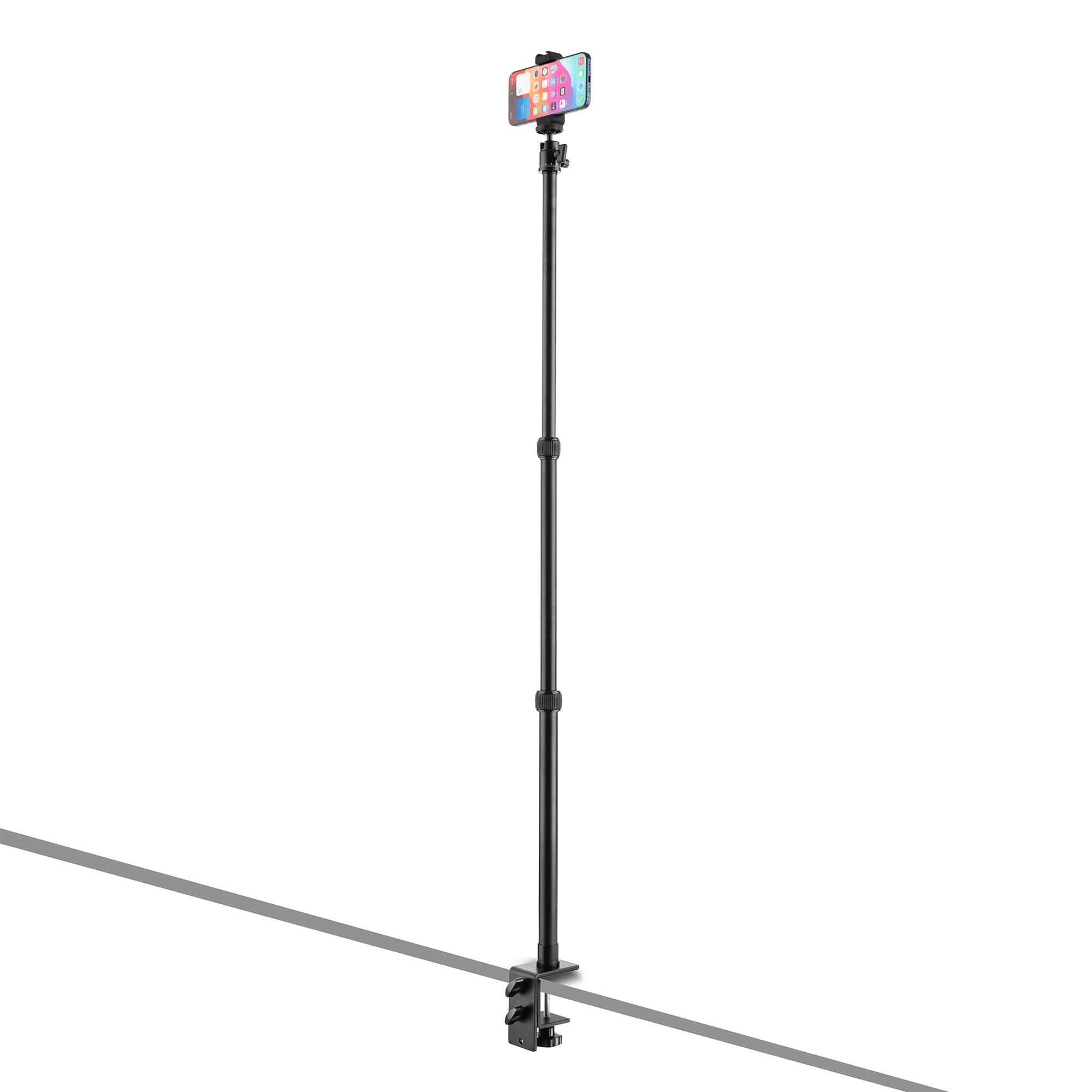 MOJOGEAR Ausziehbares Stativ mit Tischklemme – Höhenverstellbar 42-100 cm, inkl. Kugelkopf & Handyhalterung für Kamera, Licht & Mikrofon, Tischhalterung für Streaming, Video & Fotografie
