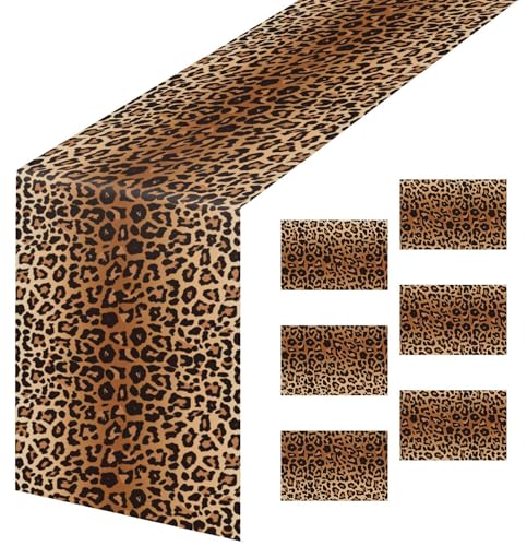 AVXINSOK 6 Pcs Leopard Print Table Runner Plastic 14 x 108 Inch Disposable Cheetah Print Table Runner for Birthday Safari Party Decorations Leopard Runner