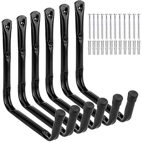 Yisunnan Heavy Duty Giant Garage Storage Hook Wall Mounted Utility Hanging Rack for Surfboard,Ladder,Kayak (6 Pcs Black 10" J Hook) Cover