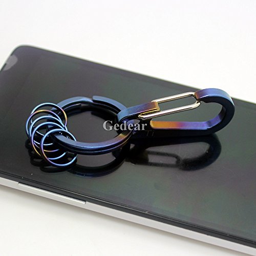 TIKING Titanium Ti 1pc 32mm Key Chain Split Ring + 1pc 45mm Hang Buckle Quickdraw Clip Hook + 5pcs 14mm Micro Key Ring Split Ring Andoized Blue
