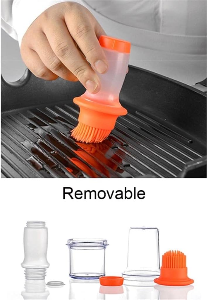 Portable Silicone Oil Brush Bottle Barbecue with Protective Cover Heat Resistant Baking Tools Pastry BBQ Outdoor(Orange)