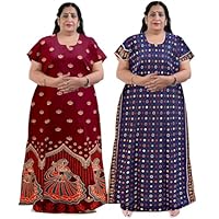 Women's Printed Cotton Floral Jumbo Maxi Nighty Round Neck Full Length Nightwear Night Gown Nightdress Plus Size Combo of 2 (Multicolour028, 4XL)