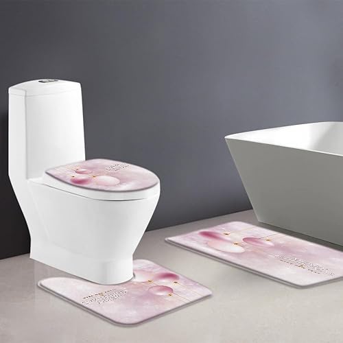 Tapete de baño de 3 piezas con diseño de Feliz Navidad, plateado, rosa, copos de nieve, tapete de baño, tapete absorbente para dormitorio, cocina,