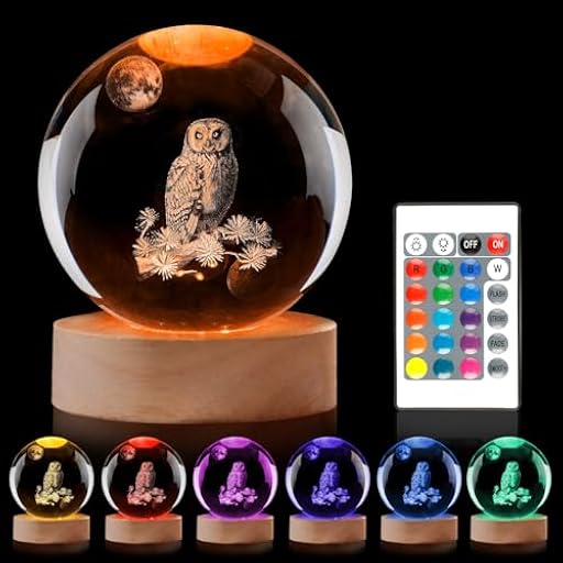 Luz nocturna de bola de cristal de búho 3D, luz nocturna de bola de cristal con control remoto, lámpara LED, bola de luna, bola de luna, regalo de Navidad para niños, bolas de nieve, regalo de esfera | Ya disponible en tu tienda friki favorita! En mundofriki.es!