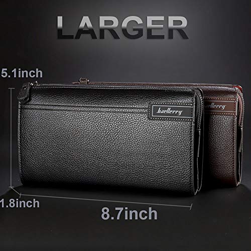 Black Sales Friday Deals Mens Long Leather Cellphone Clutch Wallet Purse for Men Large Travel Business Hand Bag Cell Phone Holster Card Holder Case Gift for Father Son Husband Boyfriend (Y-Black)