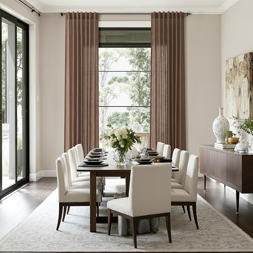 Image of Nanspring Extra Long Linen Curtains 144 Inch for Living Room Caramel Brown
