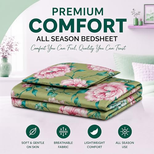 Image of DECORUM Glace Cotton Single Bedsheet with 1 Pillow Cover | Soft, Durable, Lightweight & Skin-Friendly Fabric| Suitable for Single /Diwan Bed Size