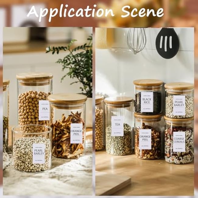 16 Sheets White Spice Labels Stickers Spice Jar Labels PVC Waterproof Blank Self Adhesive Rectangle Preprinted Pantry Decals Organizers Sets for Kitchen Food Box Bottles Seasoning Containers