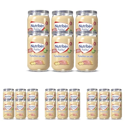 Nutribén Potitos, Tarrito de Pollo con Patatitas, Para Bebés a Partir de 6 Meses, Sin Almidones, Sin Azúcares Añadidos, Ingredientes Naturales y Saludables, Pack de 6 de 235g, 1410g (Paquete de 4)