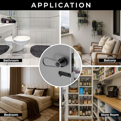Image of LAPO Heavy Duty Brass Bathroom Door Lock | Stylish Black Finish Handleset with Baby Latch for Balcony, Storeroom & Office Doors | Durable & Secure | 3 Years Warranty Ro-152