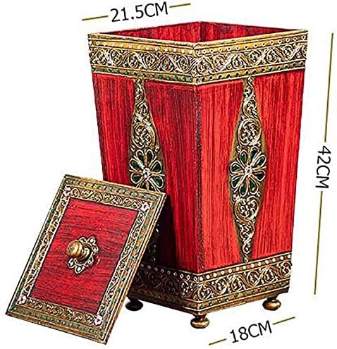 ゴミ箱 🎍 ゴミ箱 アンティーク 木製 ゴミ箱 素朴な家庭用ゴミ箱 蓋付き キッチン リビングルーム ホテル用