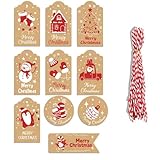 Gettimore Weihnachtsanhänger und Bindfäden Set: 50 Stück dekorative Hängeetiketten für Geschenke, Bäume & DIY Handwerk mit Juteschnur brauner Karton Feiertagsanhänger für festliche Präsentationen