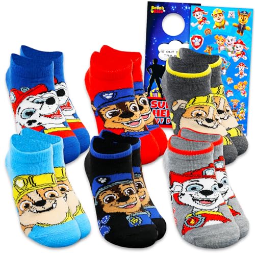 Paw Patrol Socks for Kids - Bundle with 6 Pairs of Paw Patrol Socks Size 7-10 Plus Stickers for Boys, Girls Ages 4-6 | Paw Patrol Gift Set