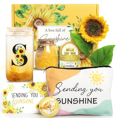 Sunflower Initial Gifts, Get Well Soon Gifts, Self Care Spa Birthday Gifts for Women Monogrammed Gifts, Sunshine Gift Baskets, Personalized Gifts, S