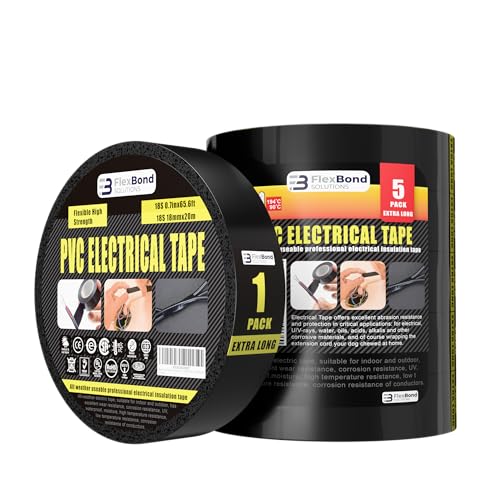 Electrical Tape for Home Improvement, Professional Use, DIY – 3/4 Inch 66 Feet Roll Electric Tape – Multipurpose Temperature Resistant Black Electrical Tape for Wire and Cable Splices, Repairs (1)