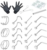 ❤HERRAMIENTAS: 5 piezas de agujas de perforación + 1 piezas de pinzas de perforación + 2 piezas de guantes + 4 piezas de herramientas limpias. Se puede utilizar tanto para usuarios principiantes como para profesionales. El kit de perforación de la nariz le brindará la experiencia de punción perfecta.