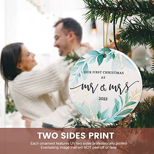 Wedding Gift For Couple, Our First Christmas As Mr & Mrs 2023 1St Christmas Married Ornaments, Wedding Ornament, Newlywed, Wedding Bridal Shower Gift (3.5" Ceramic) #TOP3