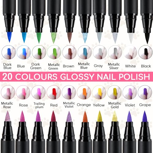 Image of OLINGYOU Dog Nail Polish， Dog Nail Polish Pens Quick Dry-20 Colors, Pet Nail Polish Set for Dogs， DIY Dogs Puppy Nails, Dog Safe Nail Polish Non Toxic, Odorless, Easy to Apply