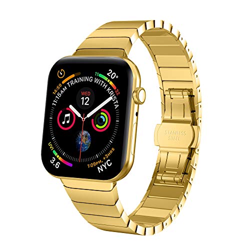 NotoCity Compatible Apple Watch Bands 42mm/44mm Women Strap Stainless Steel Wristband with Butterfly Folding Clasp Watch band for Apple Watch 6/5/4/SE