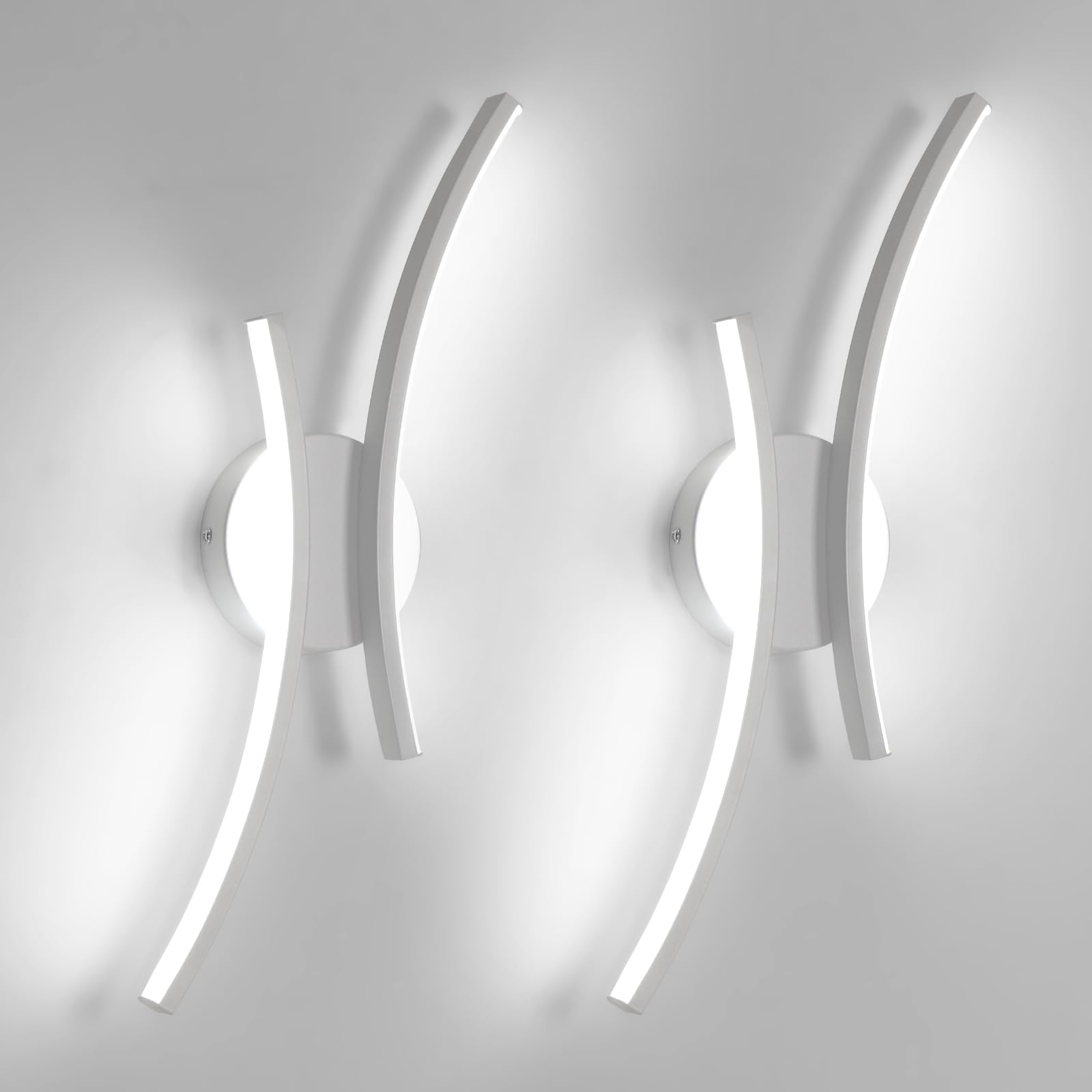 Applique LED da Parete Interno 2 Pezzi, 20W 2250LM Moderno Lampada da Parete LED, 44.5CM Bianco Lampada a Muro per Camera da Letto Bagno Soggiorno Scale Corridoio, Bianco Freddo 6500K