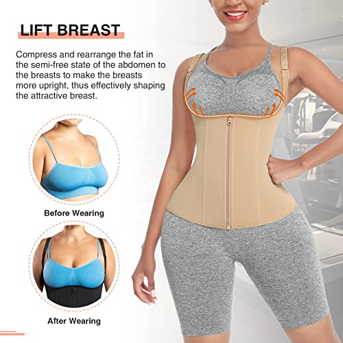Feelin Women's Waist Trainer Corset Vest Body Shaper Cincher Trimmer Tank Top Sport Girdle Steel Bones Black, A2-Beige, Large #TOP1