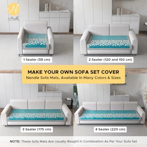 Image of Nendle Superior Velvet Floral Sofa Mat 4 Seater Set Cover Durable Protector for Living Room Sofa Set 2+2, Suitable for L Shape, Sectional and U Shape Sofa (Color Aqua, Pack of 2)