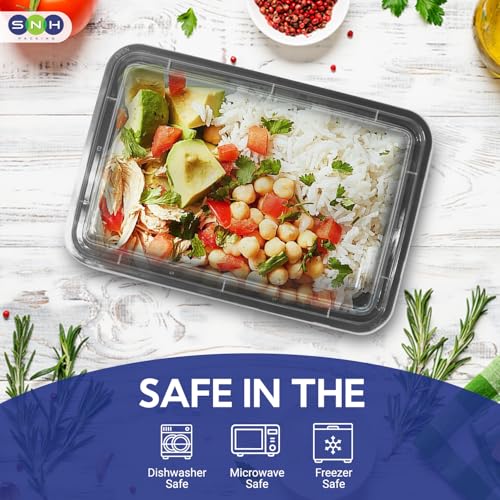 SNH Packing 24 Pieces Microwave Disposable Container With Lid Rectangular - 1 Compartment Meal Prep Container Set - Plastic Container For Kitchen Food Storage - Take Away Containers For Lunch Boxes