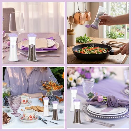 Image of Set of 2 Plastic Salt and Pepper Shakers with Lids Large Salt Shaker Pepper Container Vintage Tall Hourglass Camping Picnic Outdoors Travel Spice Set for Home Picnic Kitchen(Classic,Purple)