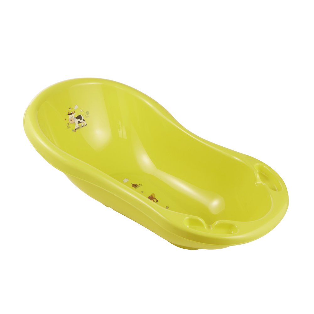 Keeeper Baby Bath 84 cm with Plug Funny Farm Meadow Green BPA-Free Infant Bathtub Ergonomic Design with Drain Made in Europe for Newborns and Toddlers