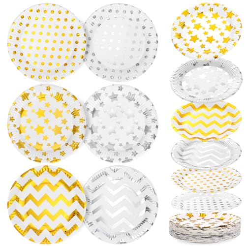 Tatxmalv 60 Stück Gut Gestaltete Pappteller, Runde Weiße Partyteller...