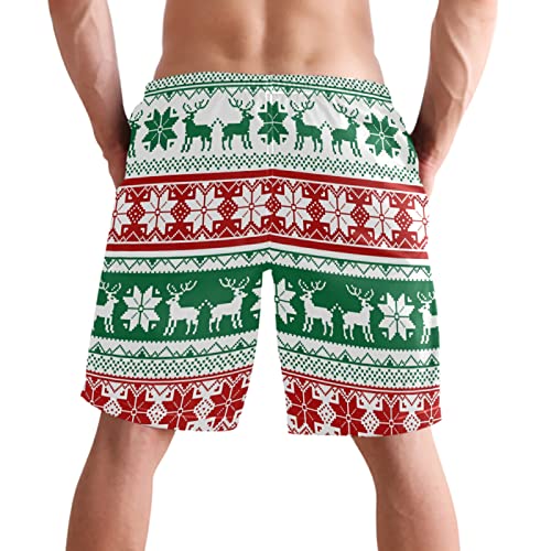 visesunny Reindeer Knitted Christmas Pattern Men's Swim Trunks Quick Dry Bathing Suits Beach Holiday Party Swim Shorts2