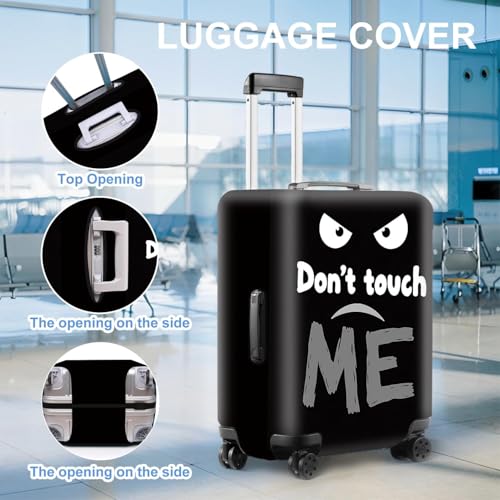 Image of Funny 'Don't Touch Me' Luggage Cover - Black Travel Suitcase Protector with Angry Face Design, Stretchable and Protective Cover for Travelers,Fits 18''-22'' Suitcases (Size S)