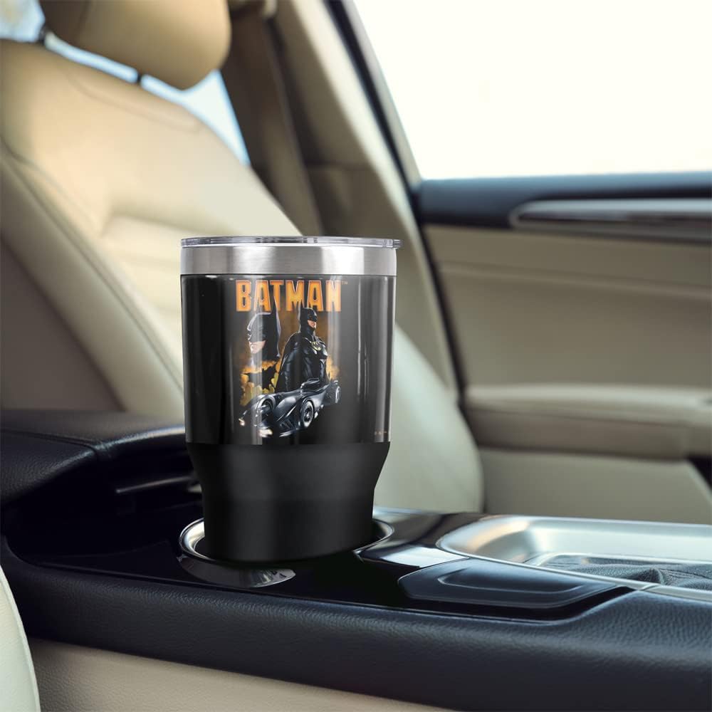 The Flash OFFICIAL Multiple Batman 30 oz Travel Tumbler, Stainless Steel, Vacuum Insulated with Leak Resistant Slide-Lock Lid