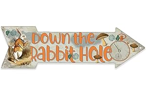 Alice in Wonderland Decor - Down The Rabbit Hole Directional Arrow Metal Sign