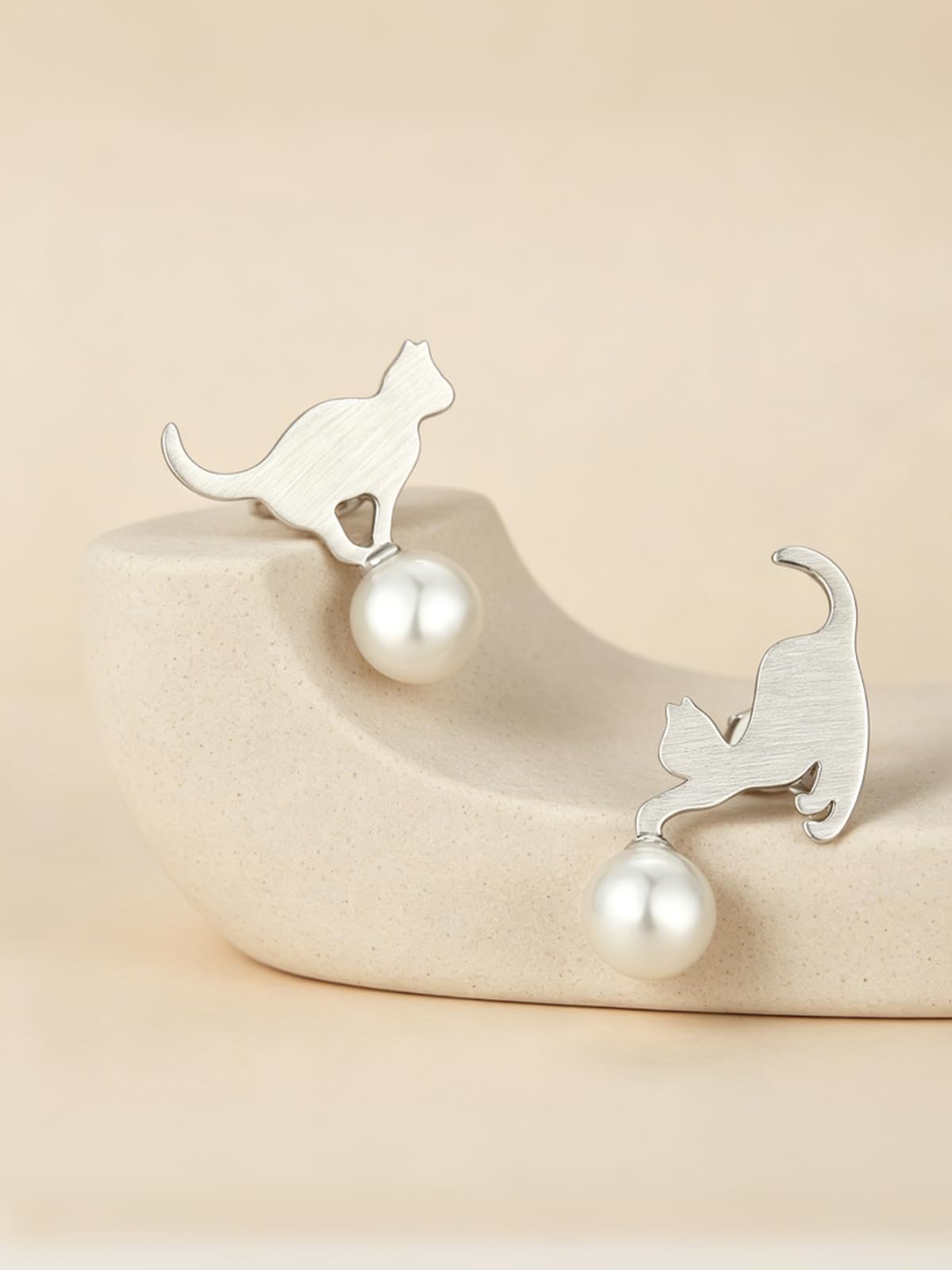 Orecchini in Argento 925 a Forma di Animale Carino gatto/cervo Orecchini Perle, gioielli Perle Bianche nero di Donna 8mm