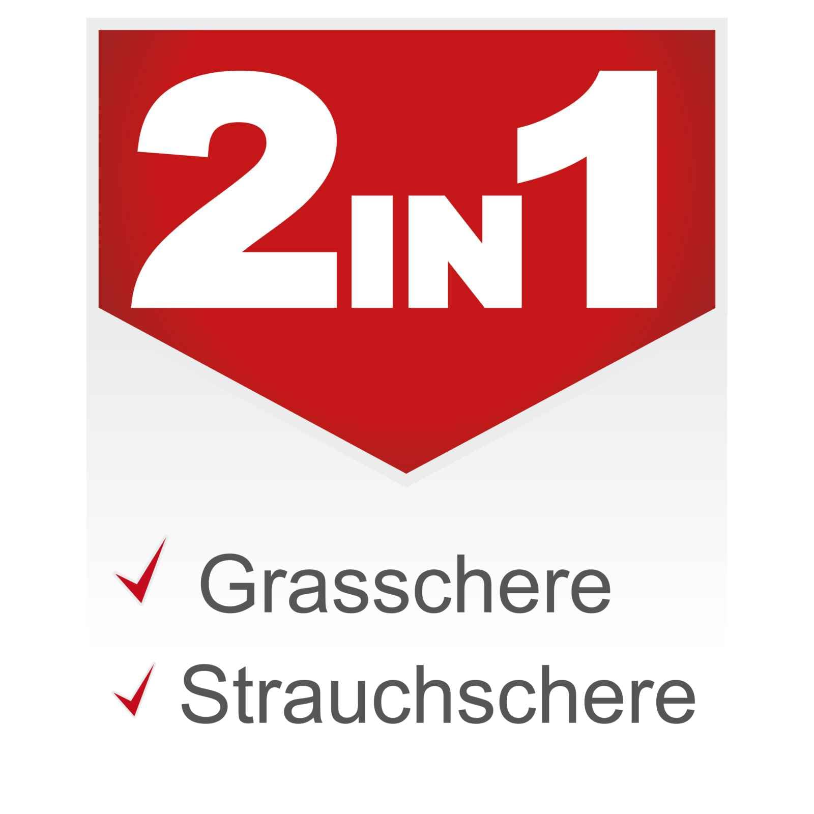 Scheppach Gartenschere 2in1 Akku 3,6V Grasschere Strauchschere Rasenschere CGS-15-Li | Grasmesser 80mm Breite | Strauchmesser 120mm Länge - 8mm Schnittstärke | Ladegerät, Strauch- & Grasmesser