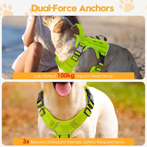Heavy-Duty Tactical Dog Harness for Large Dogs, No Pull Adjustable Reflective Pet Vest with Molle System, K9 Military-Grade Control for Service Training, Outdoor & 10+ Breeds, Wild Lime, Medium by Bruvoalon - Used condition - Image 4
