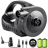 Etekcity Electric Air Pump Rechargeable Air Mattress Portable Pump for Inflatables, Quick-Fill Inflator Deflator with 3 Nozzles, Type-C USB Cable, DC 5V , Black