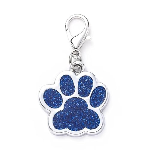 COOLLIANT Cute Personalized Pet Name Tags for Cats/Dogs - Glitter Custom pet id tag, Dog id Tags Engraved for Pets, Customizable cat tag, pet Collar Charms, Dog Name tag (Paw-Shaped-Small: Blue)