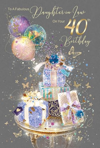 Cherry Orchard Impresionante tarjeta de 40 cumpleaños para nuera con detalle de lámina dorada y sobre dorado, de Gorgeous Grace Range