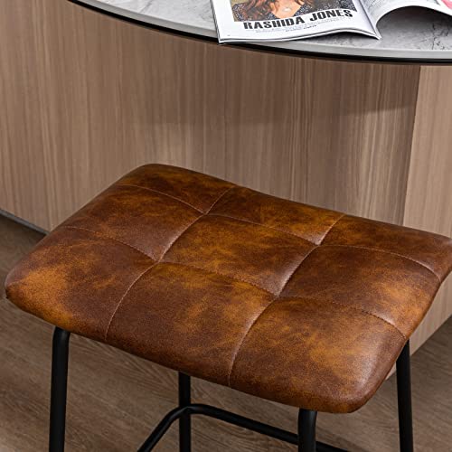 Duhome 24” Square Tufted Counter Bar Stools Set Of 2, Breathable Faux Leather Upholstered Barstool With Footrest, Backless Stool For Kitchen Counter Island Bar, Yellowishbrown #TOP5