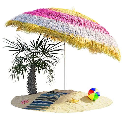 Kingsleeve® Sonnenschirm Hawaii Ø160cm Neigbar Höhenverstellbar UV Schutz 30+ Groß Rund Balkon Strand Strohschirm Strandschirm Bast Hawaiischirm Bunt