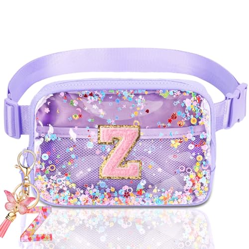Image of Initial Fanny Pack for Girls - Belt Bag for Teens Kid Teen Girl Kid Birthday Gift Clear Purple Z
