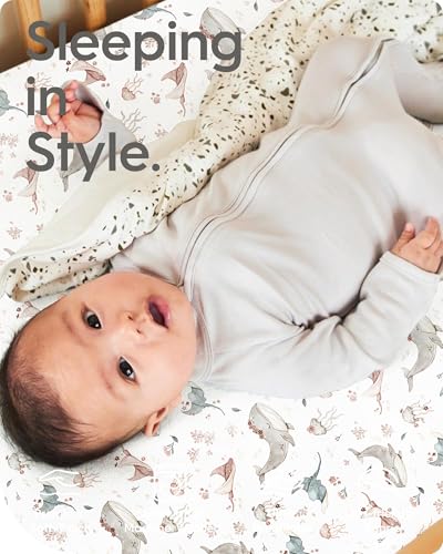 Image of Pack and Play Sheets Fitted, Ultra Soft Mini Crib Sheets Girl, Pink Pack N Play Mattress Sheets Hypoallergenic and Soothing, Premium Jersey Playard Sheets, Safari Sea Animals, 2 Pack