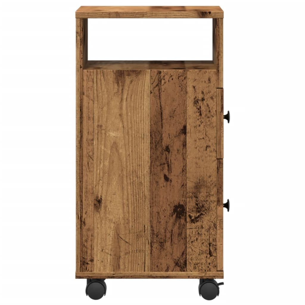 Meuble de Salle de Bain Étroit à roulettes en Vieux Bois