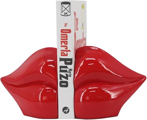 ZXFINTV Sujetalibros decorados con labios rojos, juego de 2 tapones decorativos pesados, decoración de resina única, decoración roja creativa de