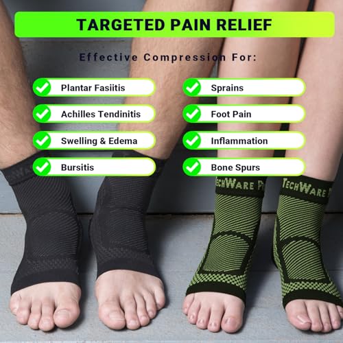 Image of TechWare Pro Ankle Brace Compression Sleeve - Plantar Fasciitis Sock. Relieves Achilles Tendonitis. Foot Arch Support Reduces Joint Pain, Swelling & Heel Spur Pain. Injury Recovery Braces for Sports