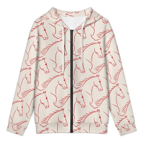 Hand Draw of Horses Lineart Men's Hoodies with Zipper Lightweight Long Sleeve Casual Sweatshirts3