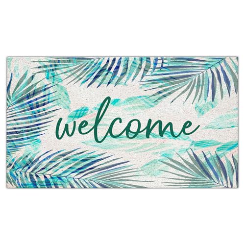 Jvpke Tropical Monstera Leaf Welcome Mat for Front Door, Green Palm Leaves Door Mat, Tropical Leaves...